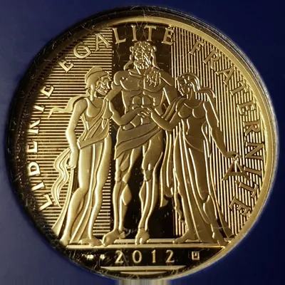 Pièce d'or de 1000 euros, groupe d'Hercule, Liberté Égalité Fraternité, 2012.